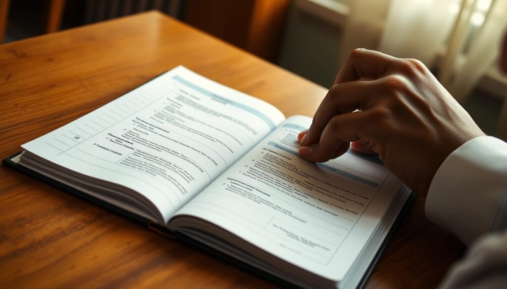 A close-up view of a journal open on a wooden desk, displaying a detailed lesson plan template following the 2013 Indonesian curriculum. The pages are neatly organized, with sections for learning objectives, teaching materials, and assessment methods. A thoughtful, pensive expression on the face of a school principal as they review the plan, considering how to effectively support their teachers in implementing the curriculum. Soft, warm lighting illuminates the scene, creating an atmosphere of diligent, focused work. The image conveys the important role of school leadership in guiding curriculum development and instructional planning.