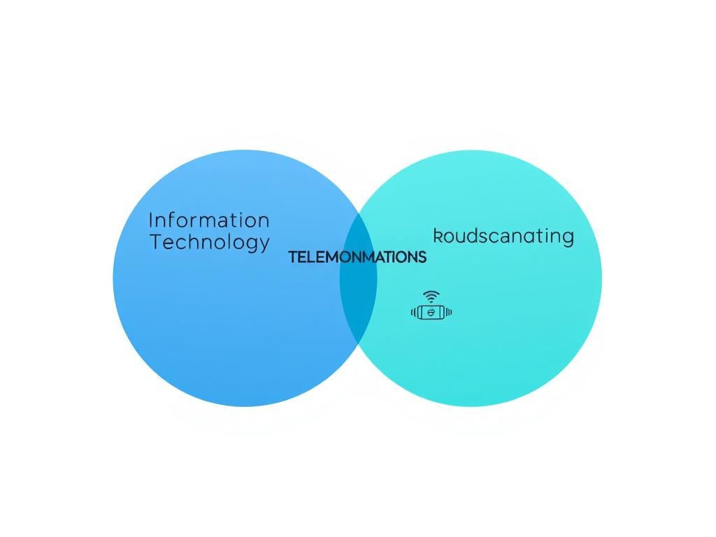 Diagram konvergensi teknologi menunjukkan pertemuan teknologi informasi, telekomunikasi, dan penyiaran Diagram konvergensi teknologi menunjukkan pertemuan teknologi informasi, telekomunikasi, dan penyiaran