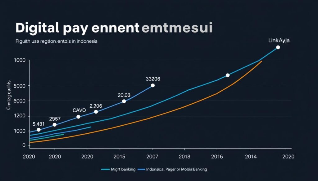 Grafik pertumbuhan pengguna tahunan metode pembayaran digital di Indonesia