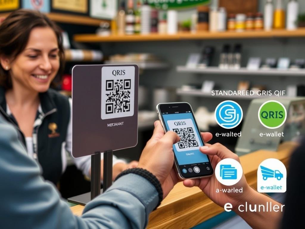 Ilustrasi penggunaan QRIS untuk pembayaran di merchant Ilustrasi penggunaan QRIS untuk pembayaran di merchant
