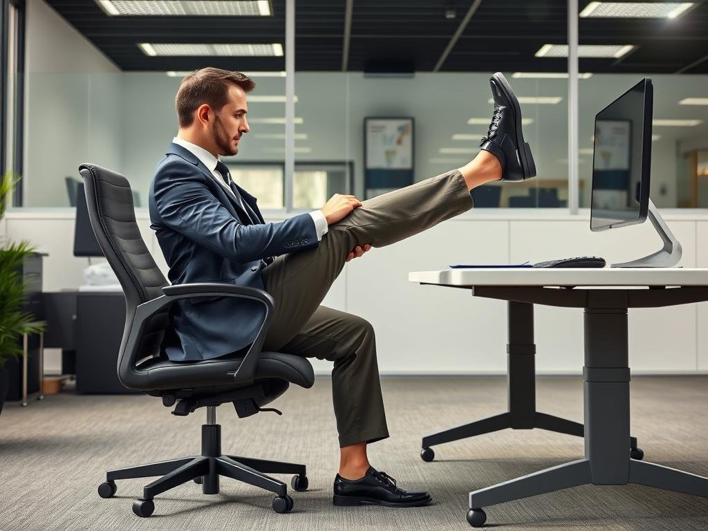 Seated leg lifts yang bisa dilakukan sebagai latihan ringan untuk orang kantoran