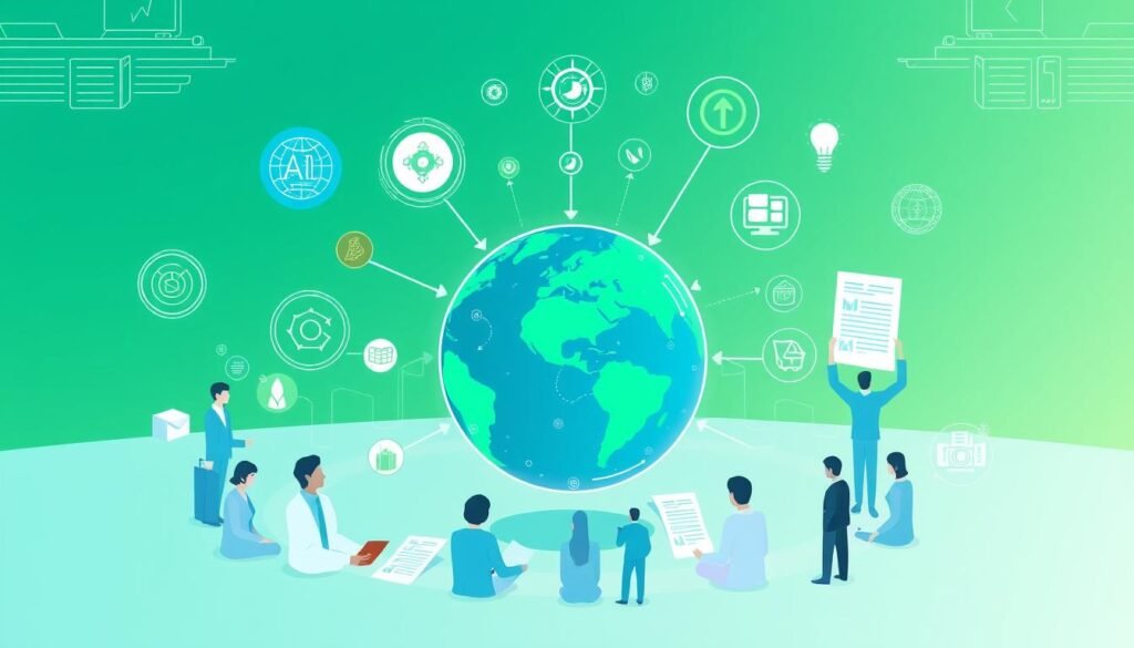 Visualisasi masa depan konvergensi teknologi dan kebijakan internasional yang harmonis Visualisasi masa depan konvergensi teknologi dan kebijakan internasional yang harmonis